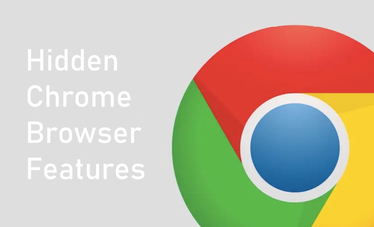 Google Chrome browser window with highlighted hidden tools, tab groups, and productivity icons in a minimal digital style